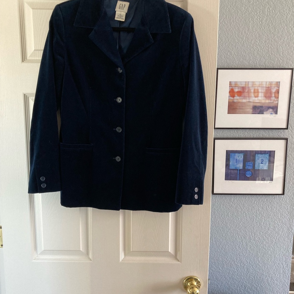 🫐VINTAGE 1990s🫐 GAP Blue Velvet Blazer/Suit Jacket; EUC - Picture 4 of 17